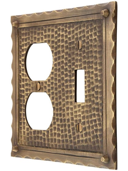 Bungalow Style Toggle / Duplex Combination Switch Plate In Antique Brass.